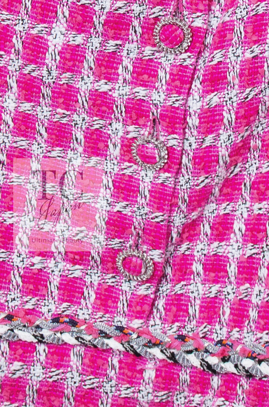CHANEL 14S Pink White Metallic Trim Cotton Tweed Dress 36 シャネル ピンク ホワイト メタリック トリム コットン ツイード ワンピース 即発