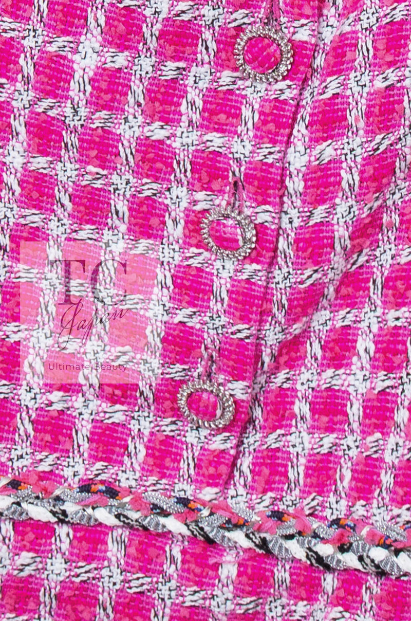 CHANEL 14S Pink White Metallic Trim Cotton Tweed Dress 36 シャネル ピンク ホワイト メタリック トリム コットン ツイード ワンピース 即発