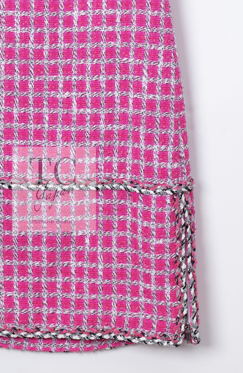 CHANEL 14S Pink White Metallic Trim Cotton Tweed Dress 36 シャネル ピンク ホワイト メタリック トリム コットン ツイード ワンピース 即発