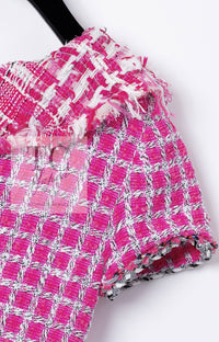 CHANEL 14S Pink White Metallic Trim Cotton Tweed Dress 36 シャネル ピンク ホワイト メタリック トリム コットン ツイード ワンピース 即発
