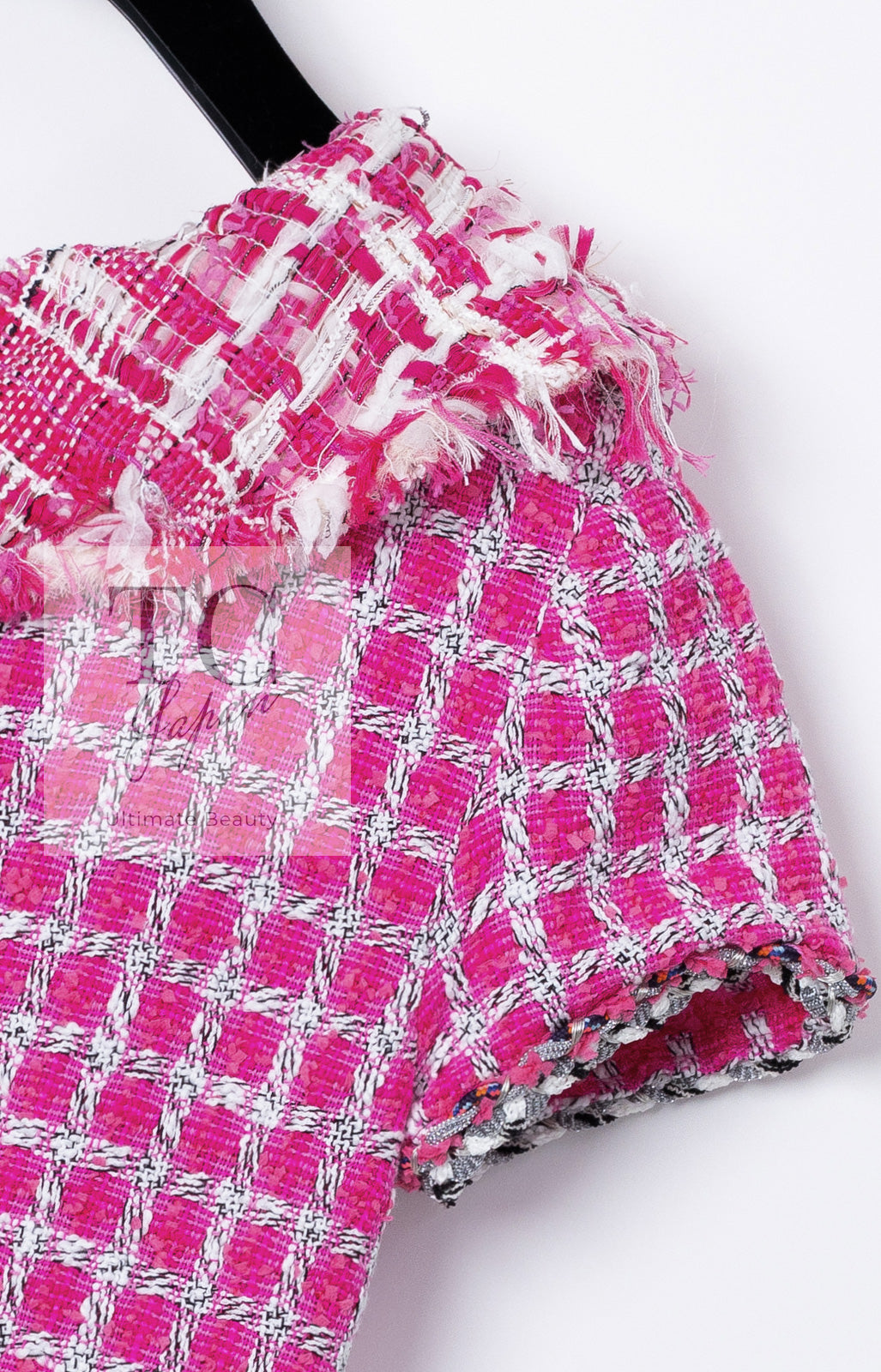CHANEL 14S Pink White Metallic Trim Cotton Tweed Dress 36 シャネル ピンク ホワイト メタリック トリム コットン ツイード ワンピース 即発