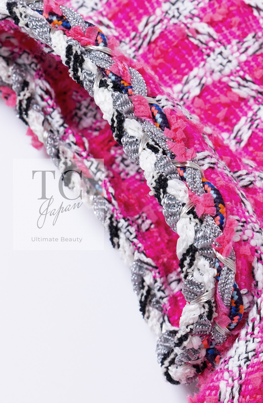 CHANEL 14S Pink White Metallic Trim Cotton Tweed Dress 36 シャネル ピンク ホワイト メタリック トリム コットン ツイード ワンピース 即発