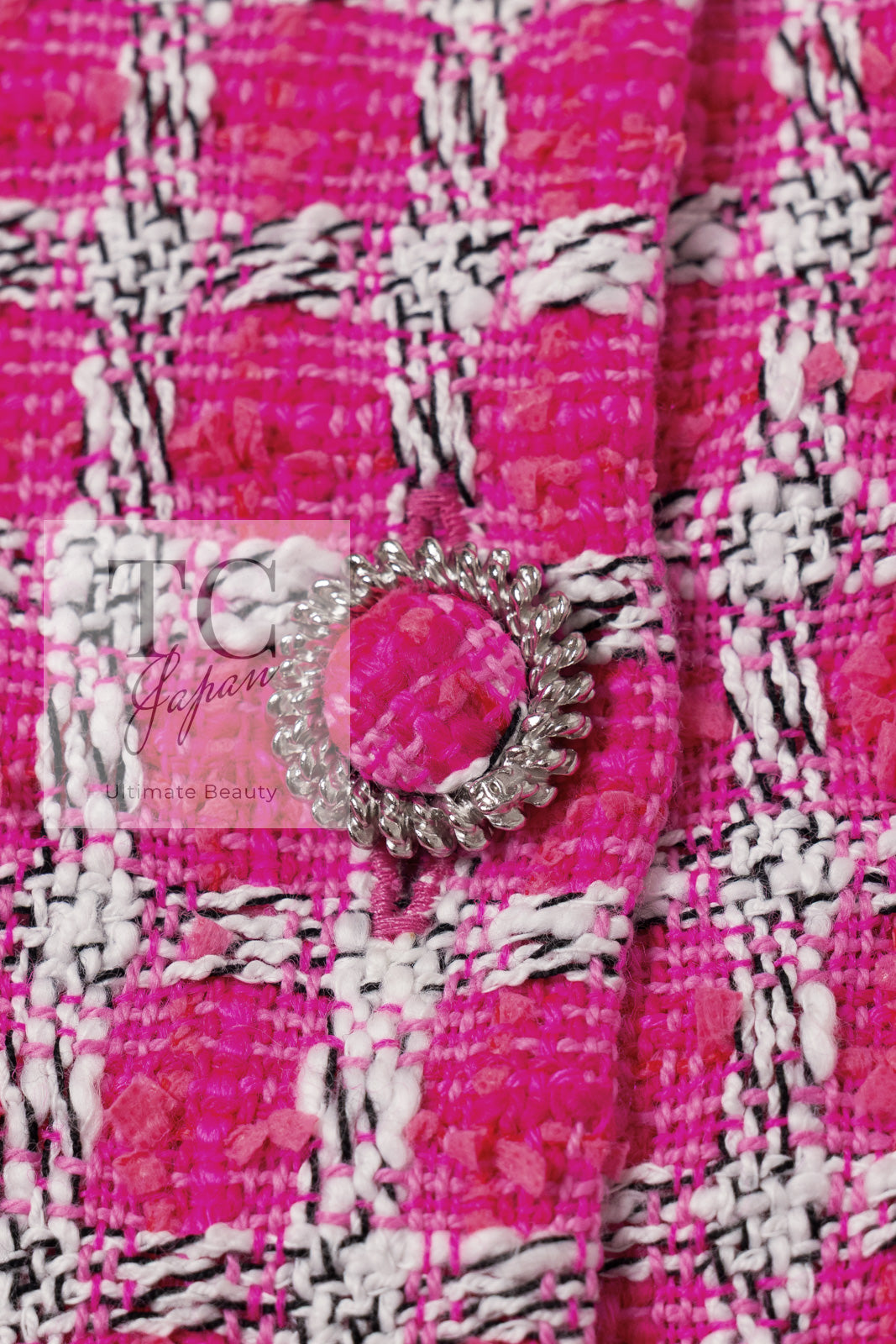 CHANEL 14S Pink White Metallic Trim Cotton Tweed Dress 36 シャネル ピンク ホワイト メタリック トリム コットン ツイード ワンピース 即発