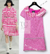 CHANEL 14S Pink White Metallic Trim Cotton Tweed Dress 36 シャネル ピンク ホワイト メタリック トリム コットン ツイード ワンピース 即発