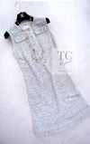 CHANEL 16PS White Gray Sleeveless CC Buttons Stretch Knit Dress 36 シャネル ホワイト グレー ストレッチ ノースリーブ CC ボタン ニット ワンピース 即発