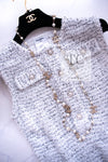 CHANEL 16PS White Gray Sleeveless CC Buttons Stretch Knit Dress 36 シャネル ホワイト グレー ストレッチ ノースリーブ CC ボタン ニット ワンピース 即発