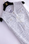 CHANEL 16PS White Gray Sleeveless CC Buttons Stretch Knit Dress 36 シャネル ホワイト グレー ストレッチ ノースリーブ CC ボタン ニット ワンピース 即発