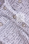 CHANEL 16PS White Gray Sleeveless CC Buttons Stretch Knit Dress 36 シャネル ホワイト グレー ストレッチ ノースリーブ CC ボタン ニット ワンピース 即発