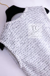 CHANEL 16PS White Gray Sleeveless CC Buttons Stretch Knit Dress 36 シャネル ホワイト グレー ストレッチ ノースリーブ CC ボタン ニット ワンピース 即発