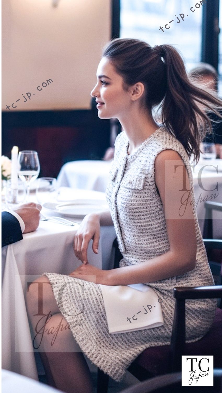 CHANEL 16PS White Gray Sleeveless CC Buttons Stretch Knit Dress 36 シャネル ホワイト グレー ストレッチ ノースリーブ CC ボタン ニット ワンピース 即発 - TC JAPAN