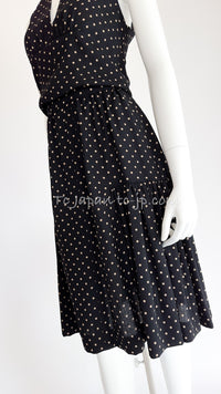 CHANEL 89S Black Beige Wool Dot Print Dress 34 36 シャネル ブラック ベージュ ウール ドット柄 ワンピース 即発