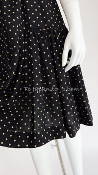 CHANEL 89S Black Beige Wool Dot Print Dress 34 36 シャネル ブラック ベージュ ウール ドット柄 ワンピース 即発