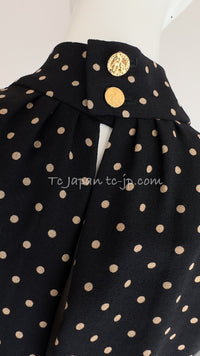CHANEL 89S Black Beige Wool Dot Print Dress 34 36 シャネル ブラック ベージュ ウール ドット柄 ワンピース 即発