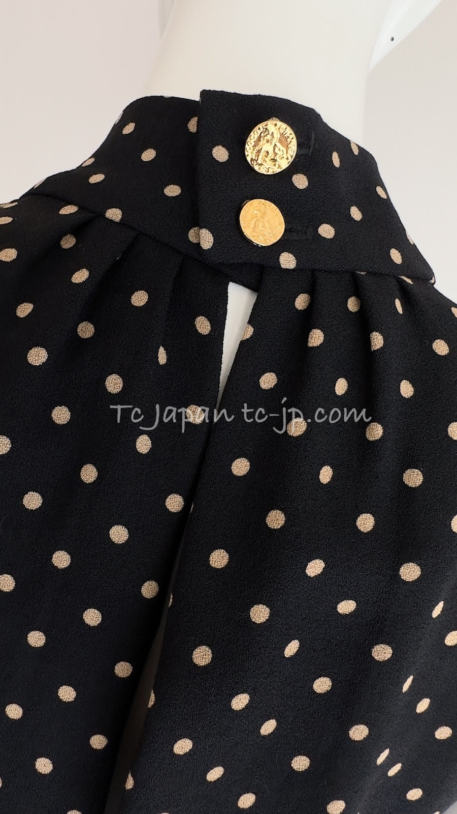 CHANEL 89S Black Beige Wool Dot Print Dress 34 36 シャネル ブラック ベージュ ウール ドット柄 ワンピース 即発