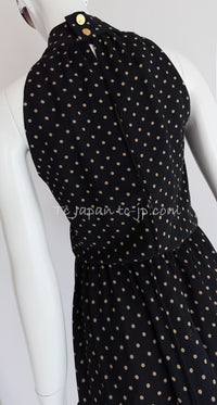 CHANEL 89S Black Beige Wool Dot Print Dress 34 36 シャネル ブラック ベージュ ウール ドット柄 ワンピース 即発