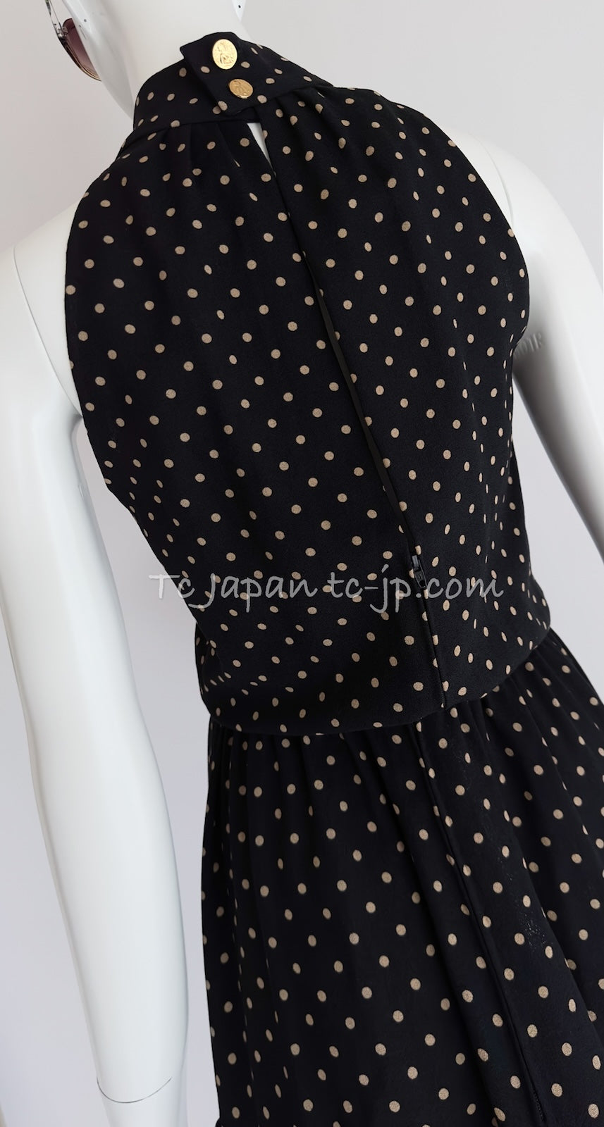 CHANEL 89S Black Beige Wool Dot Print Dress 34 36 シャネル ブラック ベージュ ウール ドット柄 ワンピース 即発