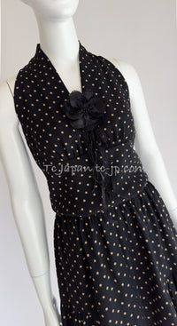CHANEL 89S Black Beige Wool Dot Print Dress 34 36 シャネル ブラック ベージュ ウール ドット柄 ワンピース 即発
