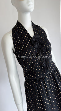 CHANEL 89S Black Beige Wool Dot Print Dress 34 36 シャネル ブラック ベージュ ウール ドット柄 ワンピース 即発
