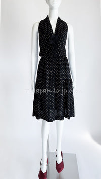 CHANEL 89S Black Beige Wool Dot Print Dress 34 36 シャネル ブラック ベージュ ウール ドット柄 ワンピース 即発
