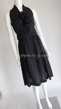 CHANEL 89S Black Beige Wool Dot Print Dress 34 36 シャネル ブラック ベージュ ウール ドット柄 ワンピース 即発
