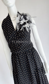 CHANEL 89S Black Beige Wool Dot Print Dress 34 36 シャネル ブラック ベージュ ウール ドット柄 ワンピース 即発