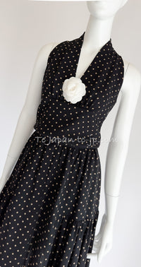 CHANEL 89S Black Beige Wool Dot Print Dress 34 36 シャネル ブラック ベージュ ウール ドット柄 ワンピース 即発