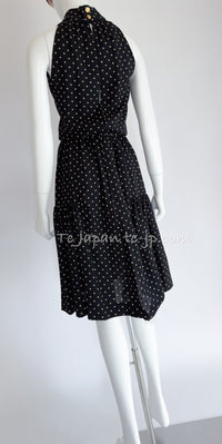 CHANEL 89S Black Beige Wool Dot Print Dress 34 36 シャネル ブラック ベージュ ウール ドット柄 ワンピース 即発