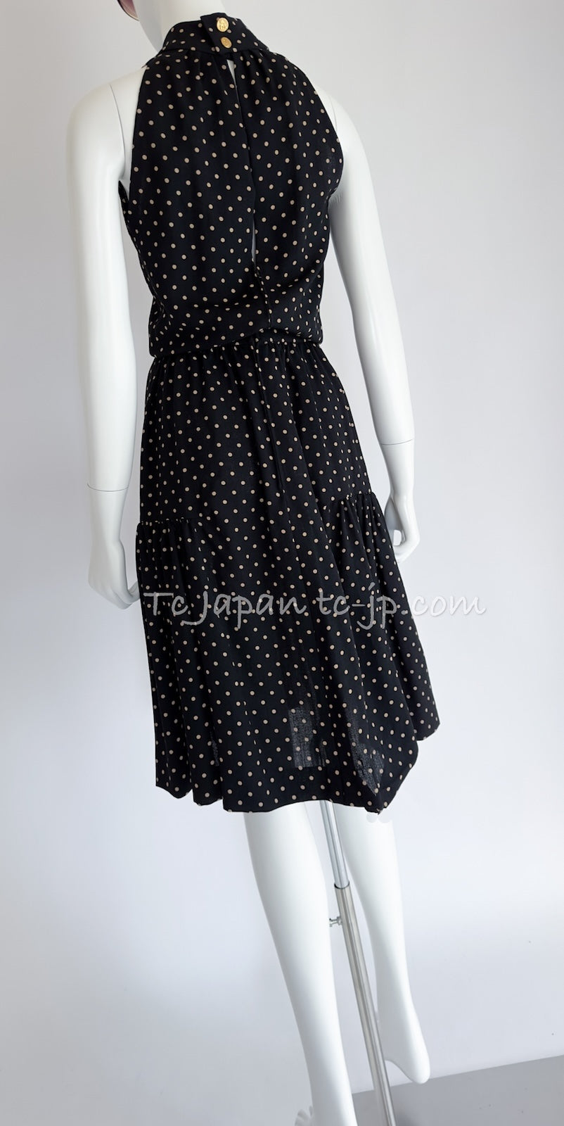 CHANEL 89S Black Beige Wool Dot Print Dress 34 36 シャネル ブラック ベージュ ウール ドット柄 ワンピース 即発