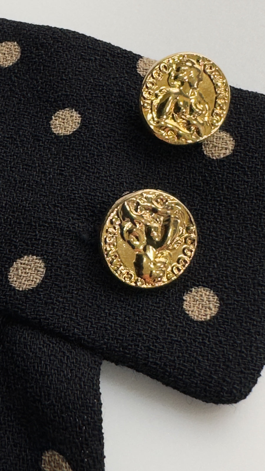 CHANEL 89S Black Beige Wool Dot Print Dress 34 36 シャネル ブラック ベージュ ウール ドット柄 ワンピース 即発