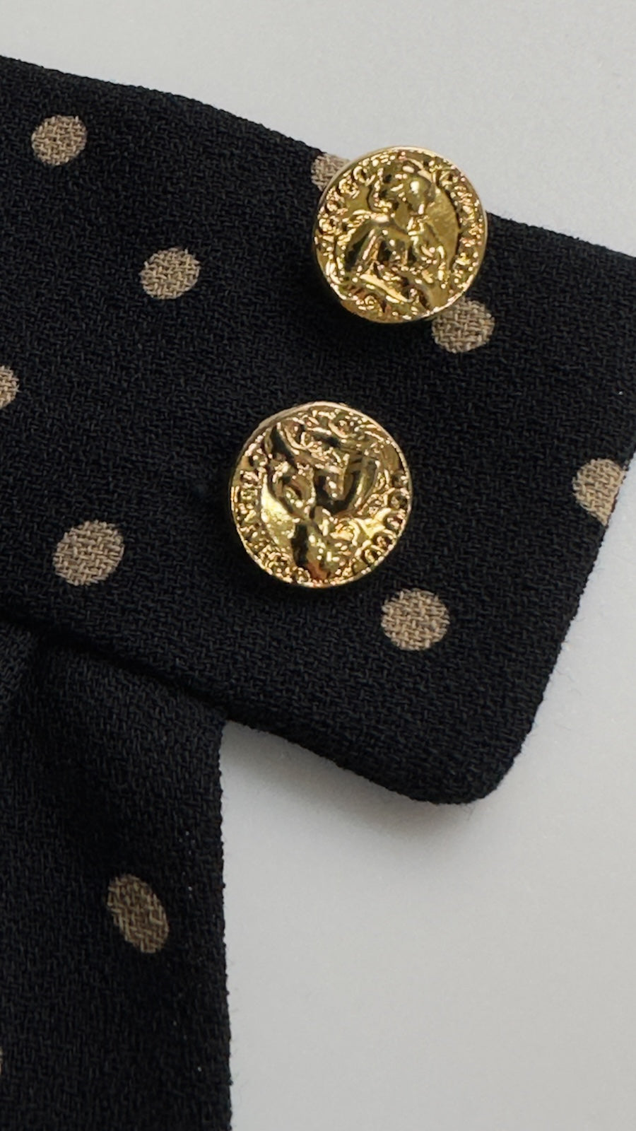 CHANEL 89S Black Beige Wool Dot Print Dress 34 36 シャネル ブラック ベージュ ウール ドット柄 ワンピース 即発