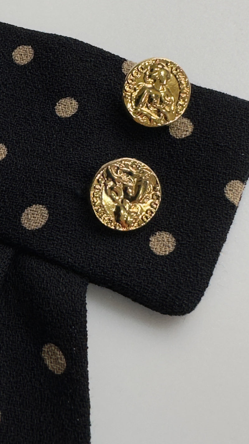 CHANEL 89S Black Beige Wool Dot Print Dress 34 36 シャネル ブラック ベージュ ウール ドット柄 ワンピース 即発