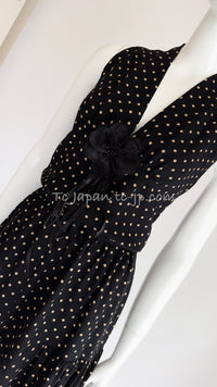 CHANEL 89S Black Beige Wool Dot Print Dress 34 36 シャネル ブラック ベージュ ウール ドット柄 ワンピース 即発