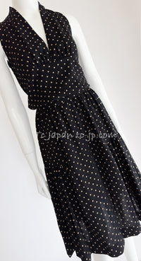CHANEL 89S Black Beige Wool Dot Print Dress 34 36 シャネル ブラック ベージュ ウール ドット柄 ワンピース 即発