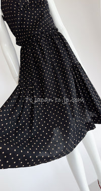 CHANEL 89S Black Beige Wool Dot Print Dress 34 36 シャネル ブラック ベージュ ウール ドット柄 ワンピース 即発