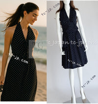 CHANEL 89S Vintage Navy Gray Wool Dot Print Dress 34 36 シャネル ヴィンテージ ネイビー グレー ウール ドット柄 ワンピース 即発