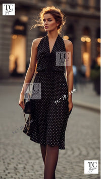 CHANEL 89S Black Beige Wool Dot Print Dress 34 36 シャネル ブラック ベージュ ウール ドット柄 ワンピース 即発