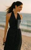 CHANEL 89S Black Beige Wool Dot Print Dress 34 36 シャネル ブラック ベージュ ウール ドット柄 ワンピース 即発