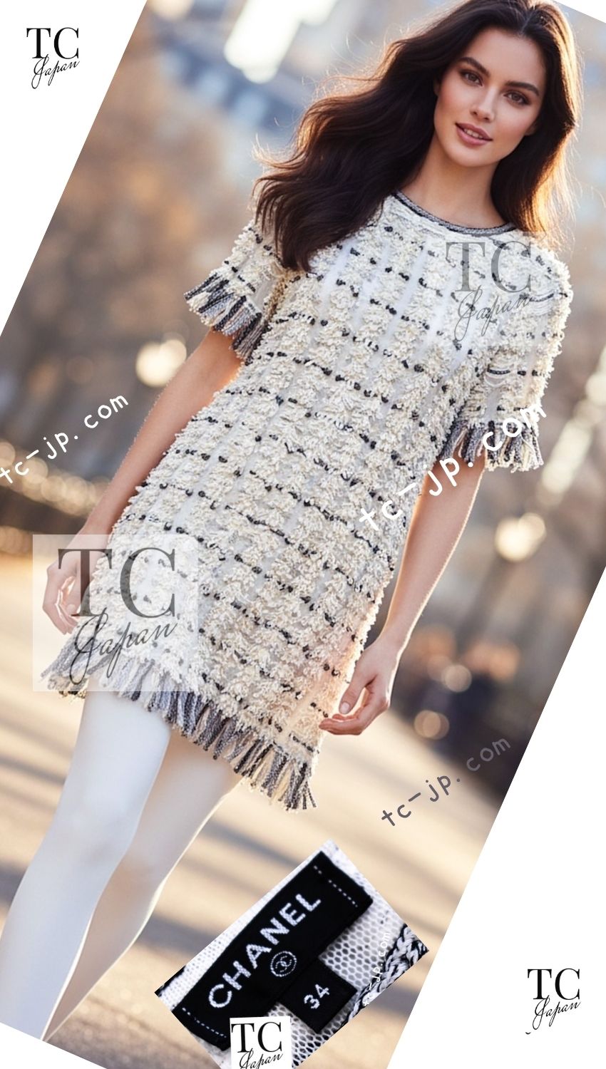 シャネル ワンピース トップス CHANEL アイボリー ブラック ロゴ