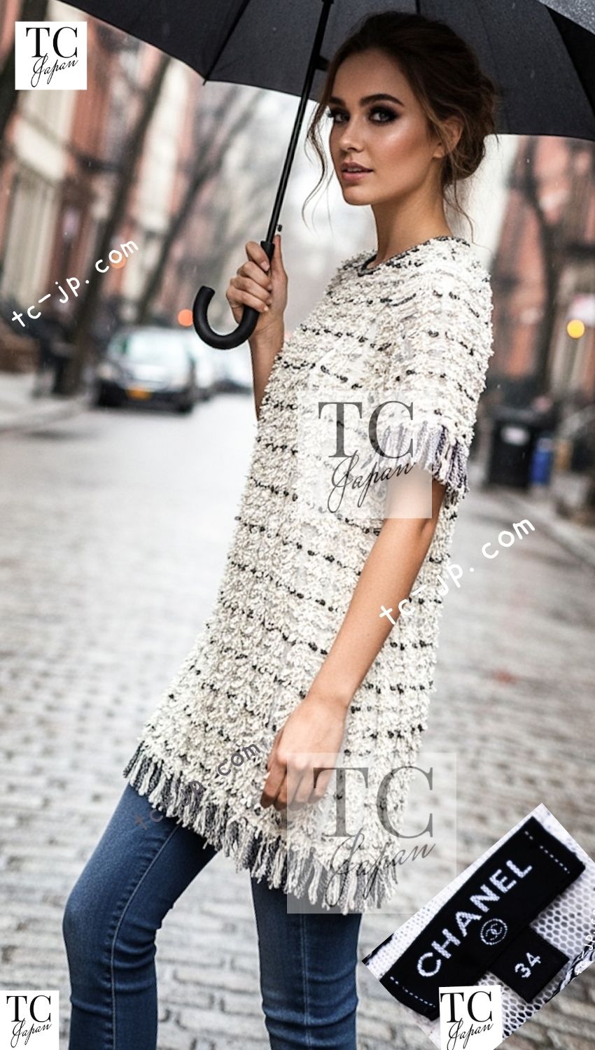 シャネル ワンピース トップス CHANEL アイボリー ブラック ロゴ