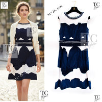 CHANEL 14S White Navy Blue Chain Trim Silk Cotton Sleeveless Dress 38 シャネル ホワイト ネイビー ブルー チェーントリム シルク コットン ノースリーブ ワンピース 即発