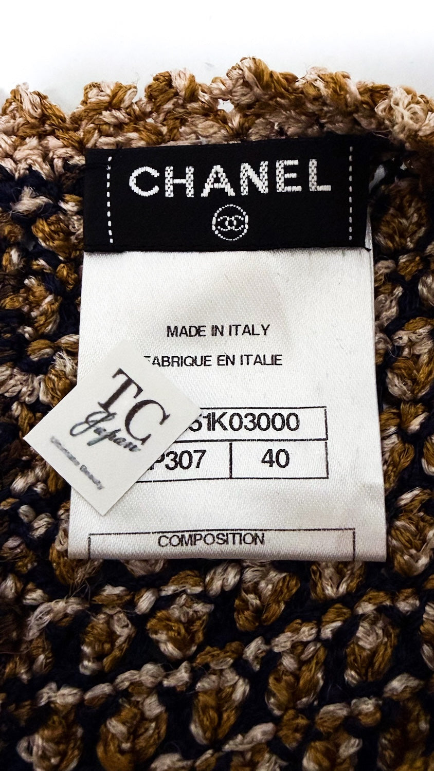 CHANEL 11S Champagne Gold Navy CC Logo Knit Dress 40 42 シャネル シャンパン ゴールド ネイビー ココマーク 女優の ニット ワンピース 即発