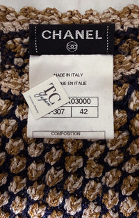 CHANEL 11S Champagne Gold Navy CC Logo Knit Dress 40 42 シャネル シャンパン ゴールド ネイビー ココマーク 女優の ニット ワンピース 即発