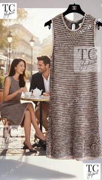 CHANEL 11S Champagne Gold Beige Knit Skirt Cardigan 34 36 38 シャネル シャンパンゴールド ベージュ 女優の ニット スカート カーディガン 即発