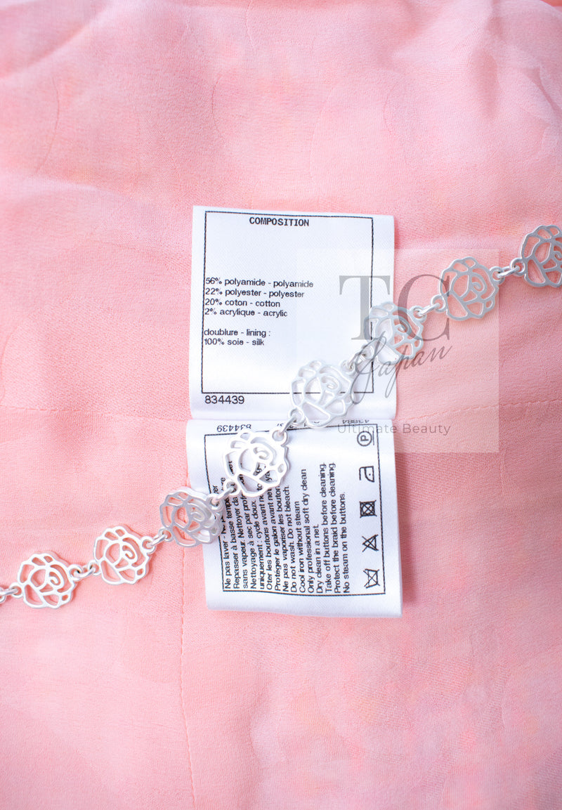 CHANEL 19C Pink Orange CC Logo Buttons Sequin Embellishments Dress 42 44 シャネル ピンク オレンジ ココボタン スパンコール ワンピース 即発