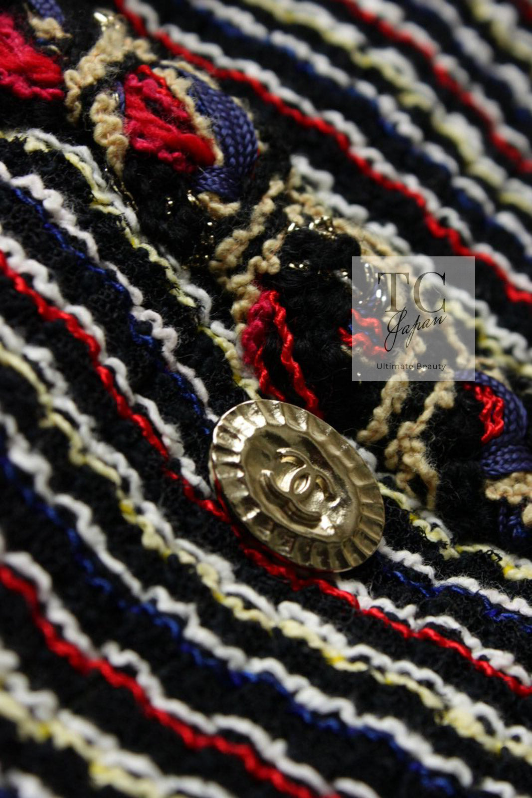 CHANEL 11C Black Border Multi Color Tweed Jacket Dress Setup 42 44 シャネル ブラック マルチカラー ストライプ ボーダー ツイード ジャケット ワンピース セットアップ 即発