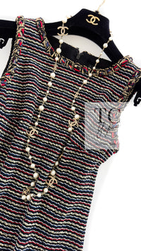 CHANEL 11C Black Border Multi Color Tunic Dress Tops 38 シャネル ブラック マルチカラー ストライプ ボーダー ツイード チュニック ワンピース トップス 即発