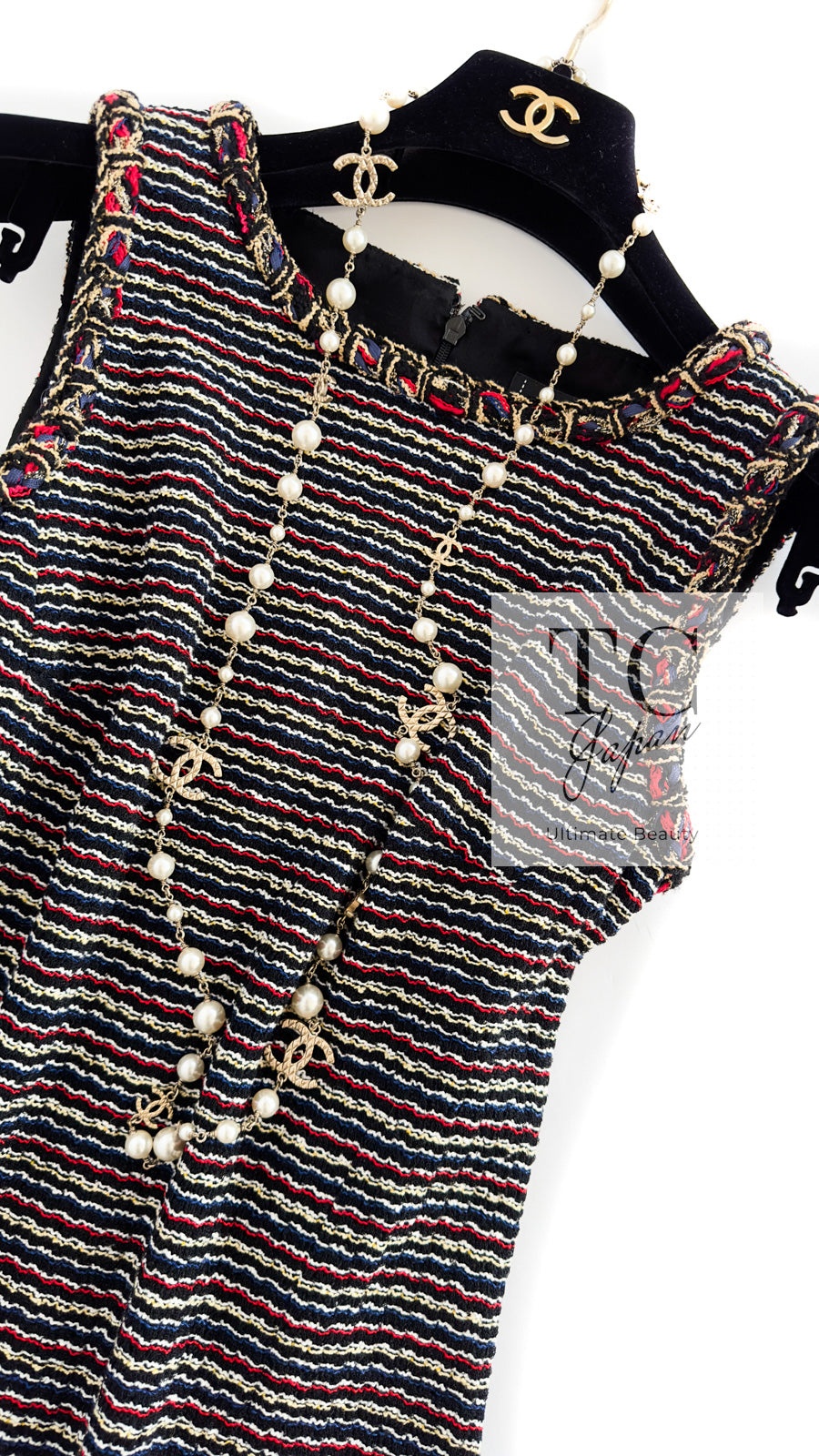 CHANEL 11C Black Border Multi Color Tunic Dress Tops 38 シャネル ブラック マルチカラー ストライプ ボーダー ツイード チュニック ワンピース トップス 即発