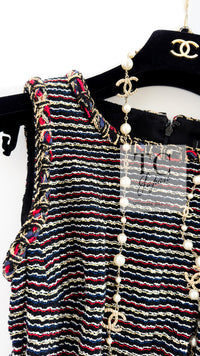 CHANEL 11C Black Border Multi Color Tweed Jacket Dress Setup 42 44 シャネル ブラック マルチカラー ストライプ ボーダー ツイード ジャケット ワンピース セットアップ 即発