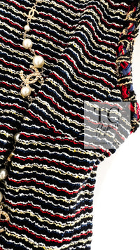 CHANEL 11C Black Border Multi Color Tunic Dress Tops 38 シャネル ブラック マルチカラー ストライプ ボーダー ツイード チュニック ワンピース トップス 即発