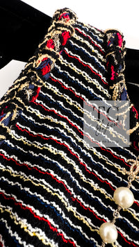 CHANEL 11C Black Border Multi Color Tweed Jacket Dress Setup 42 44 シャネル ブラック マルチカラー ストライプ ボーダー ツイード ジャケット ワンピース セットアップ 即発